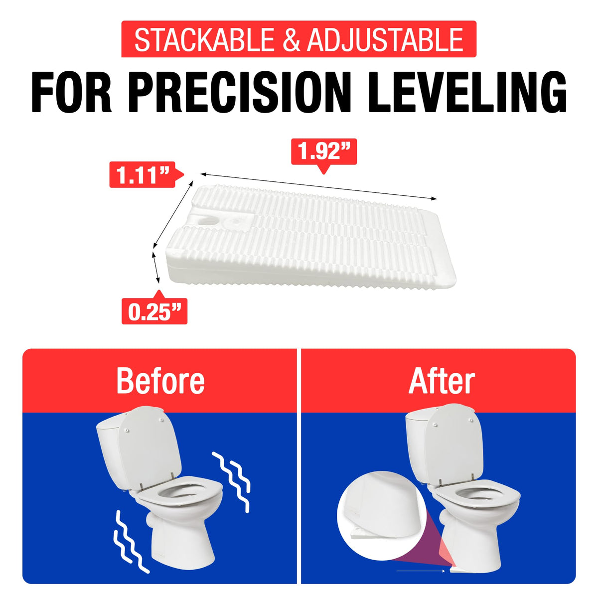 Wobble Wedges for toilet plumbing leveler reduces rattling and vibration