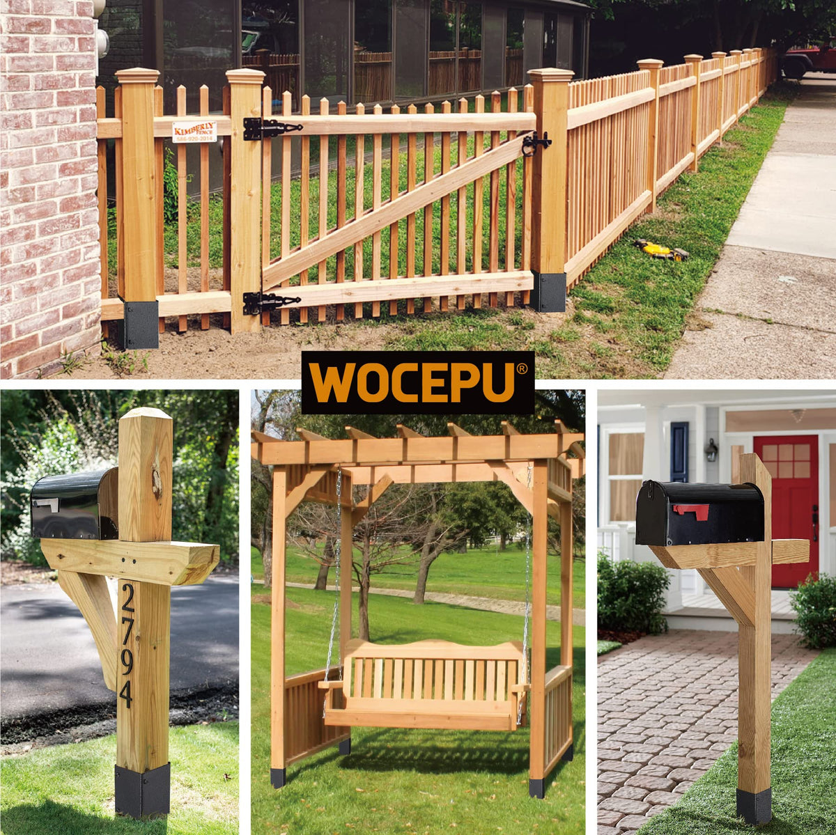 Black finish WOCEPU post protector enhances outdoor wood and resists scratches