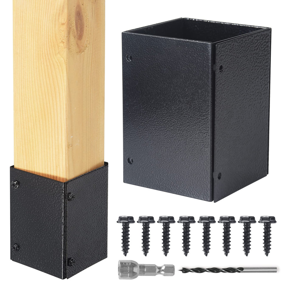WOCEPU post protector installed on a wooden post protecting against moisture and mower impact