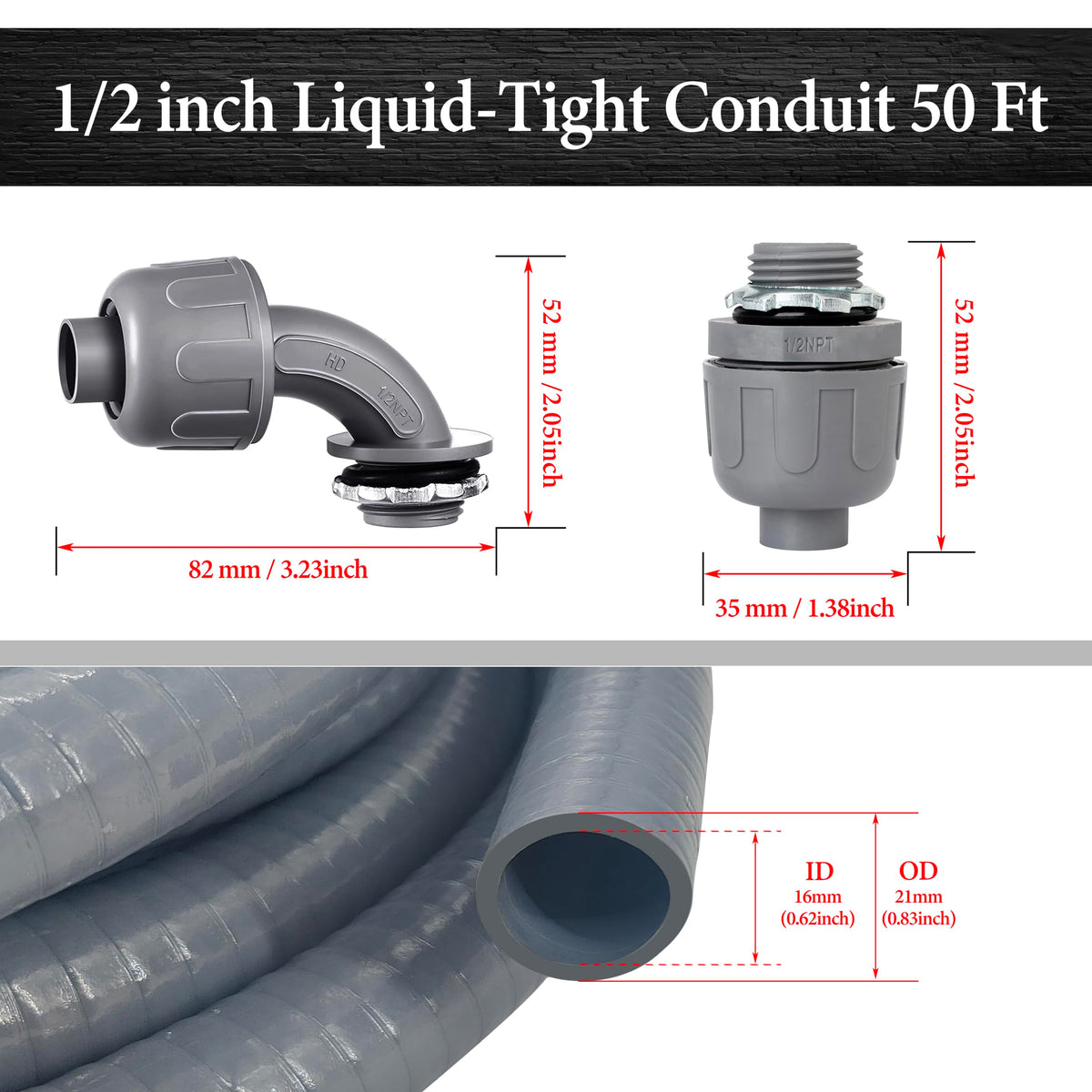 Wocloer half-inch flexible non-metallic conduit for tight spaces