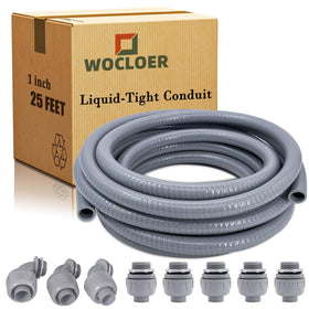 Wocloer liquid-tight conduit kit shows 25 ft length for durable outdoor wiring.