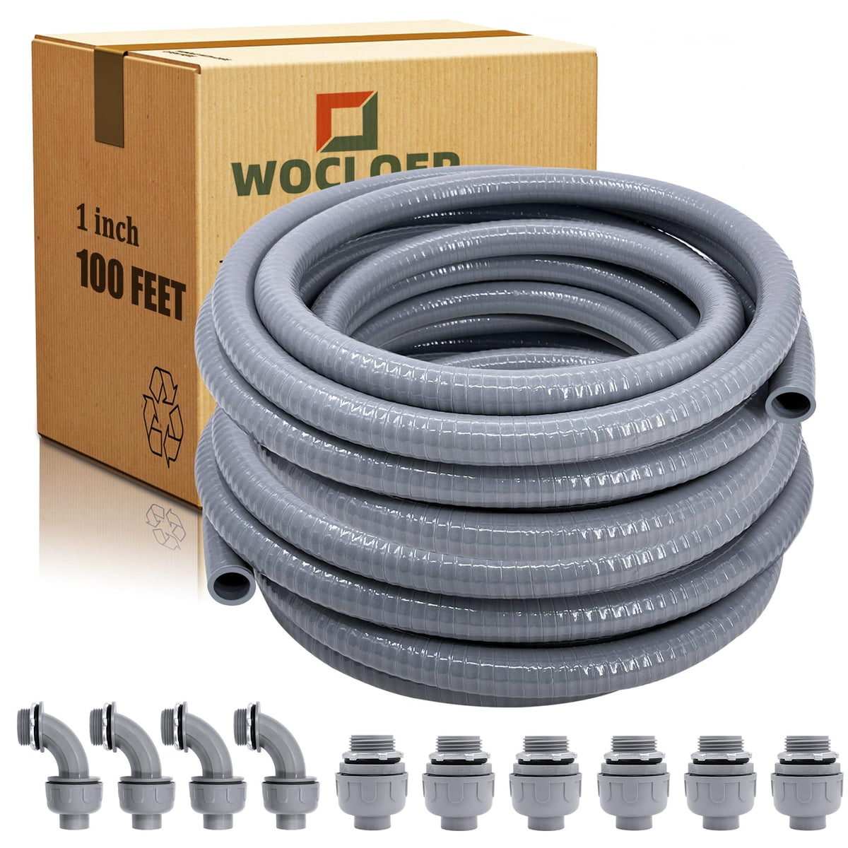 Wocloer liquid-tight conduit kit, 100 ft, durable outdoor use capability.