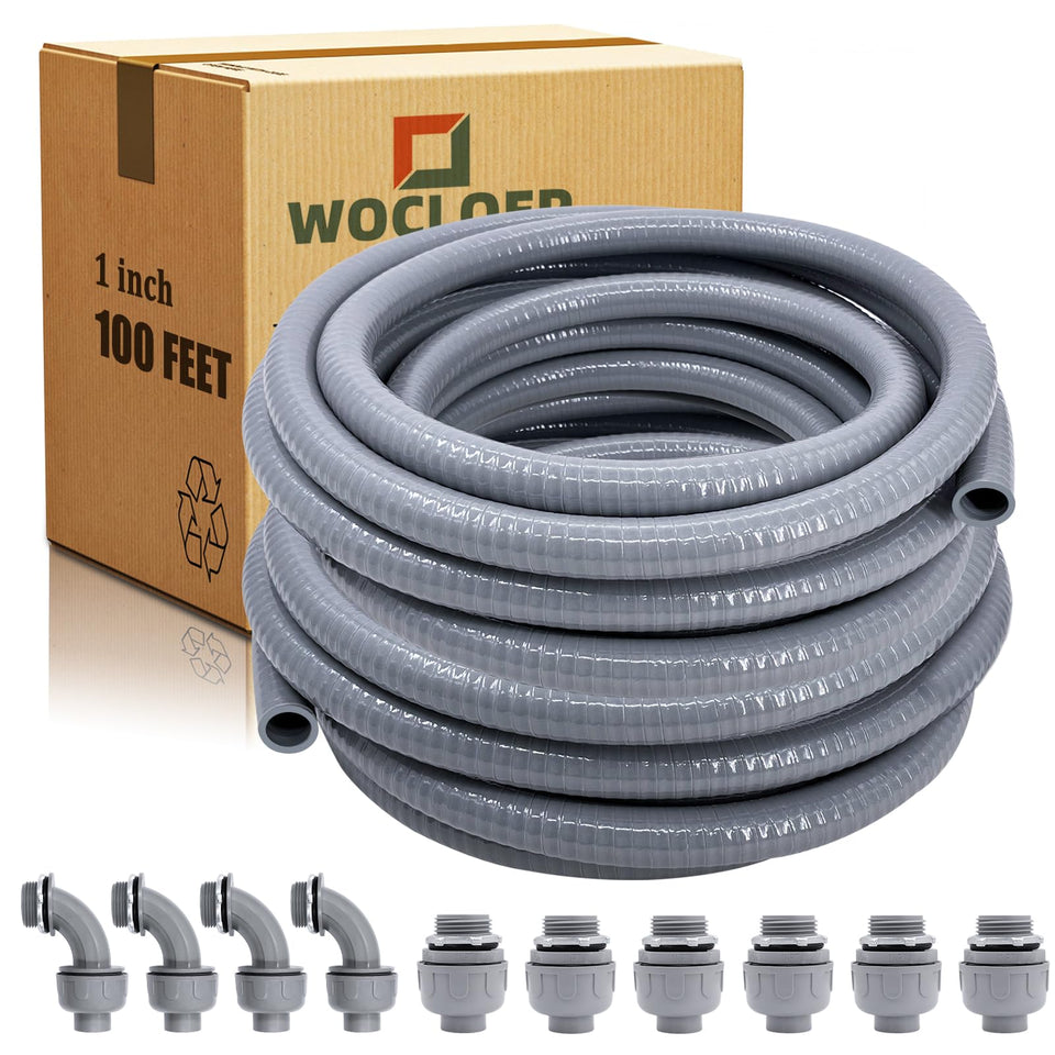 Wocloer liquid-tight conduit kit, 100 ft, durable outdoor use capability.