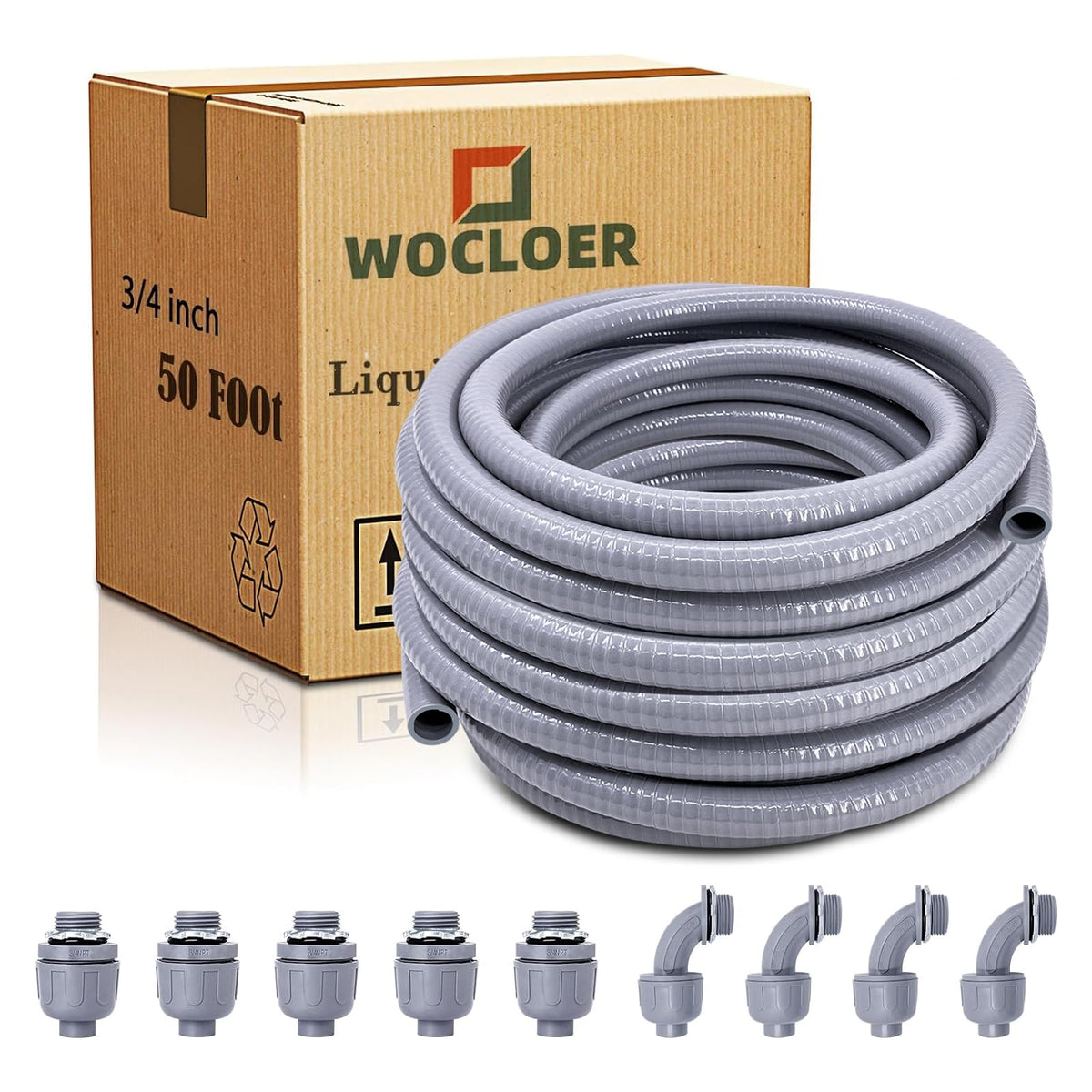 Wocloer liquid-tight conduit kit 50ft protects outdoor wiring with antioxidant PVC.