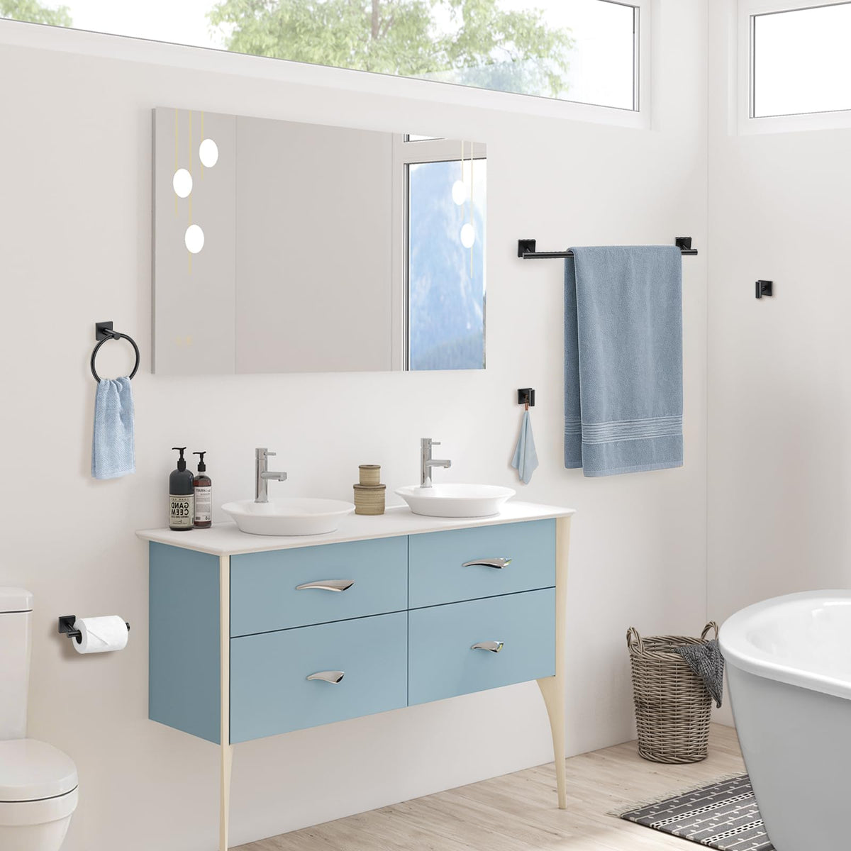 Woekme wall-mounted set keeps bathroom organized and surfaces tidy.