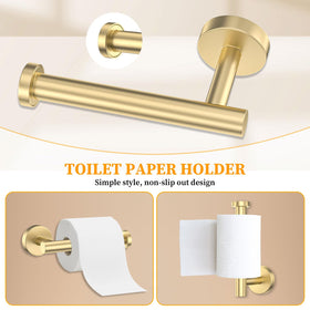 Woekme brushed gold towel hooks set provides versatile hanging options in a modern bathroom.