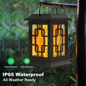 Woenergy solar lantern 28-led flame mode adds warm, flickering ambiance.