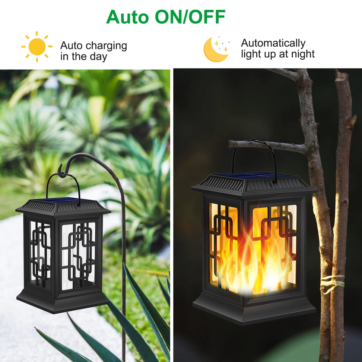 Woenergy solar lantern warm 1500K glow for cozy patio evenings.