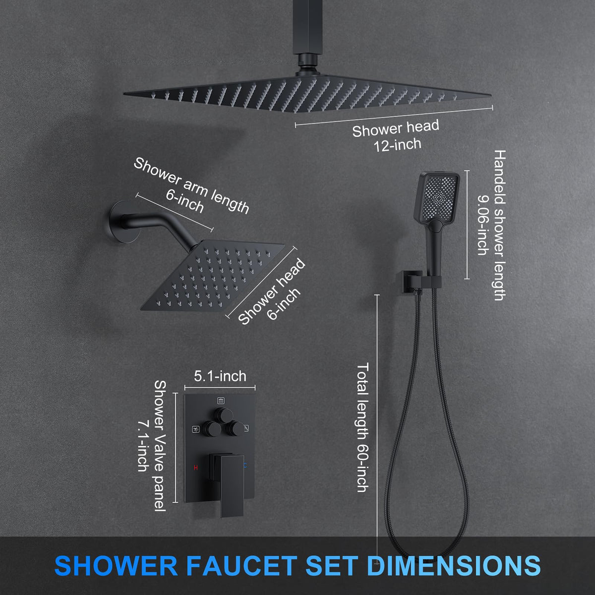 Woindo matte black finish shower system for modern style