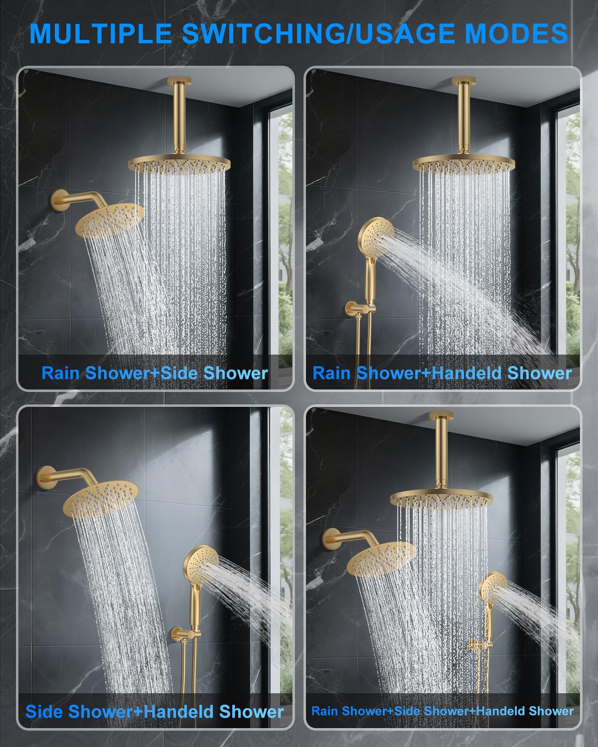 Woindo side handheld shower head enables precise spray direction for targeted cleansing.
