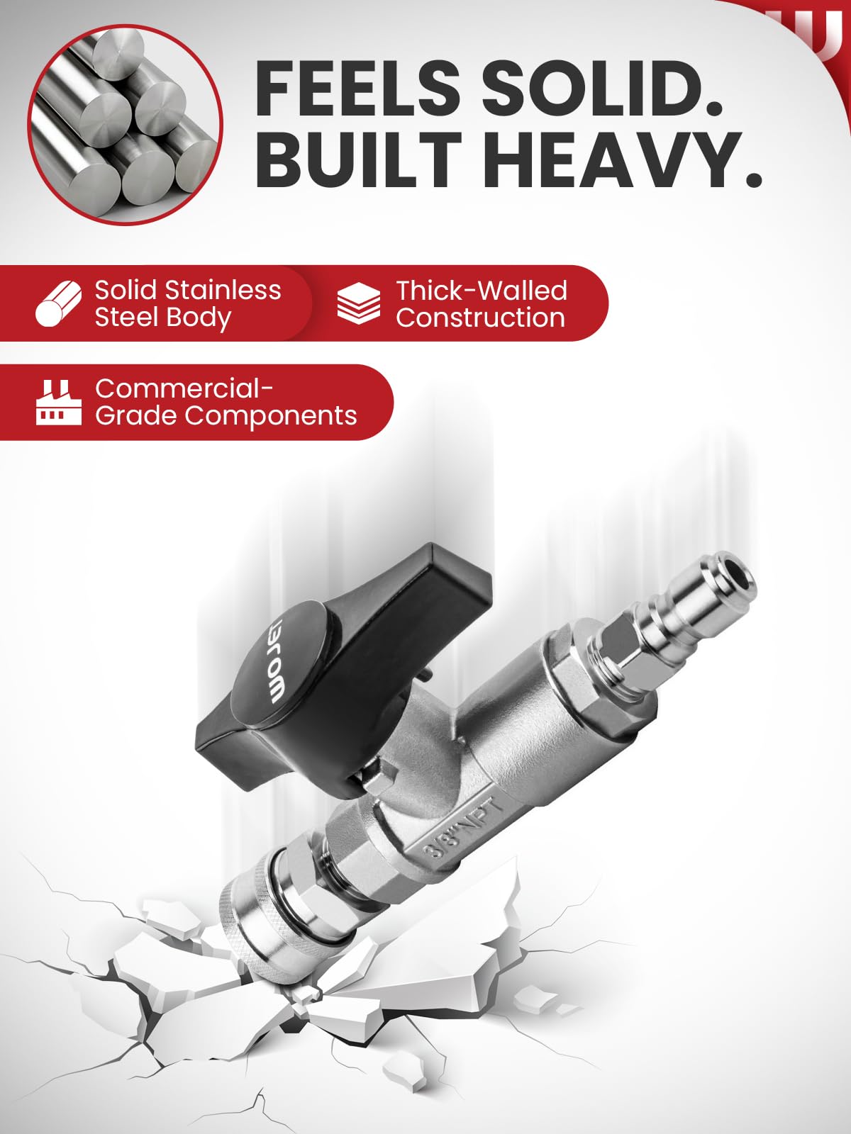 WOJET easy installation with DN10 valve and standard fittings.