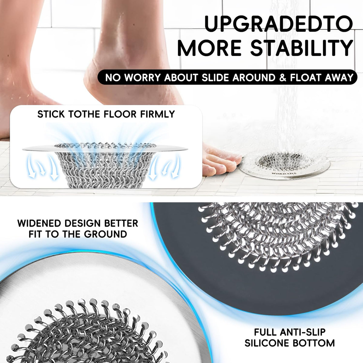 Wokdada anti-slip silicone design keeps the catcher secured during showers.
