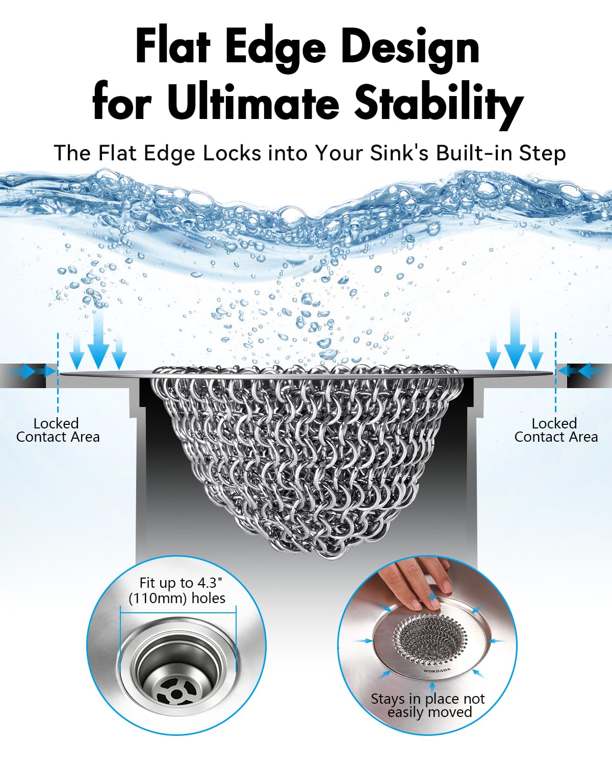 Wokdada anti-clog mesh with small holes for smooth drainage.