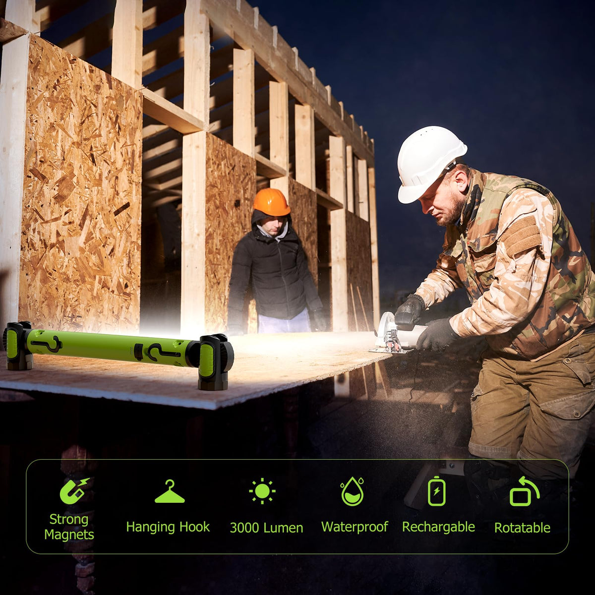 Wokelux work light with dual magnets for strong attachment to metal surfaces.