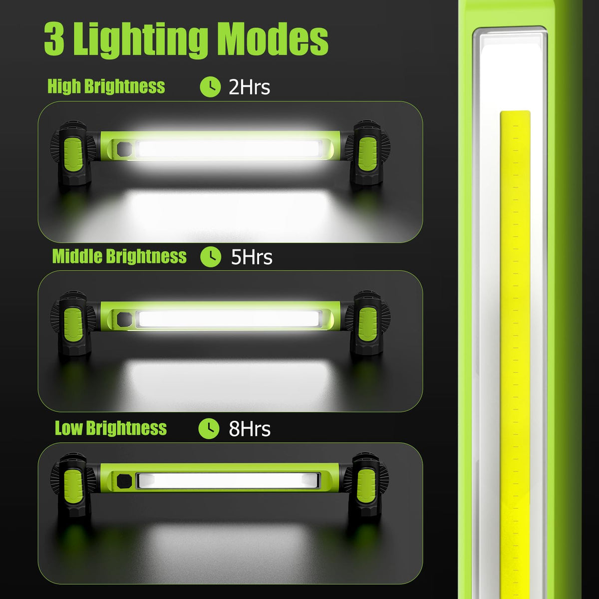 Wokelux work light with hidden swivel hooks for versatile hanging over the workspace.