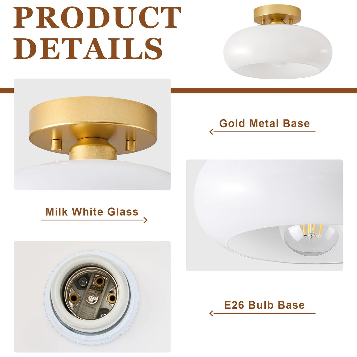 WOKNOS E26 bulb compatibility supports LED, halogen, CFL, or incandescent