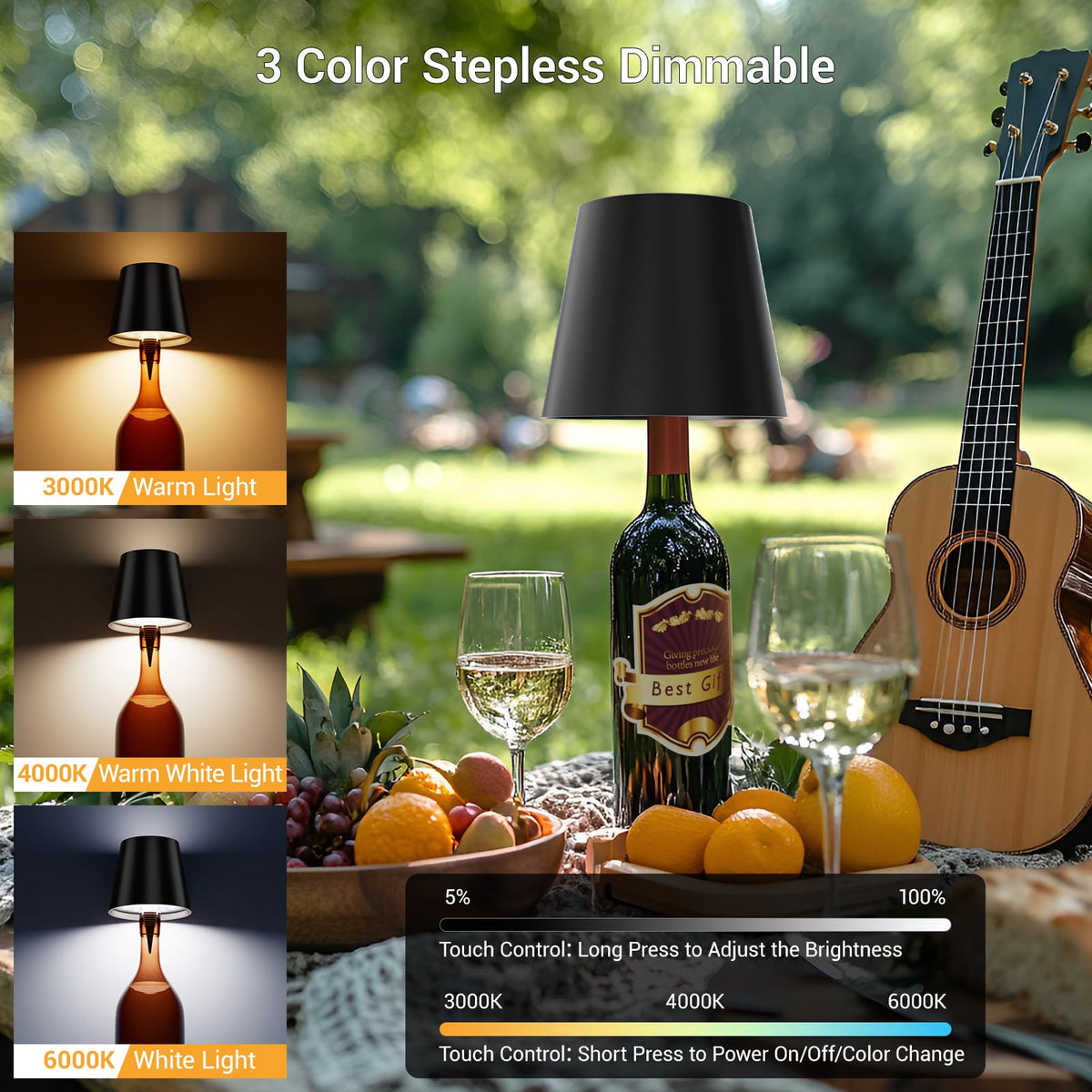 WOKWOYIO bottle lamp with touch dimming control for easy brightness