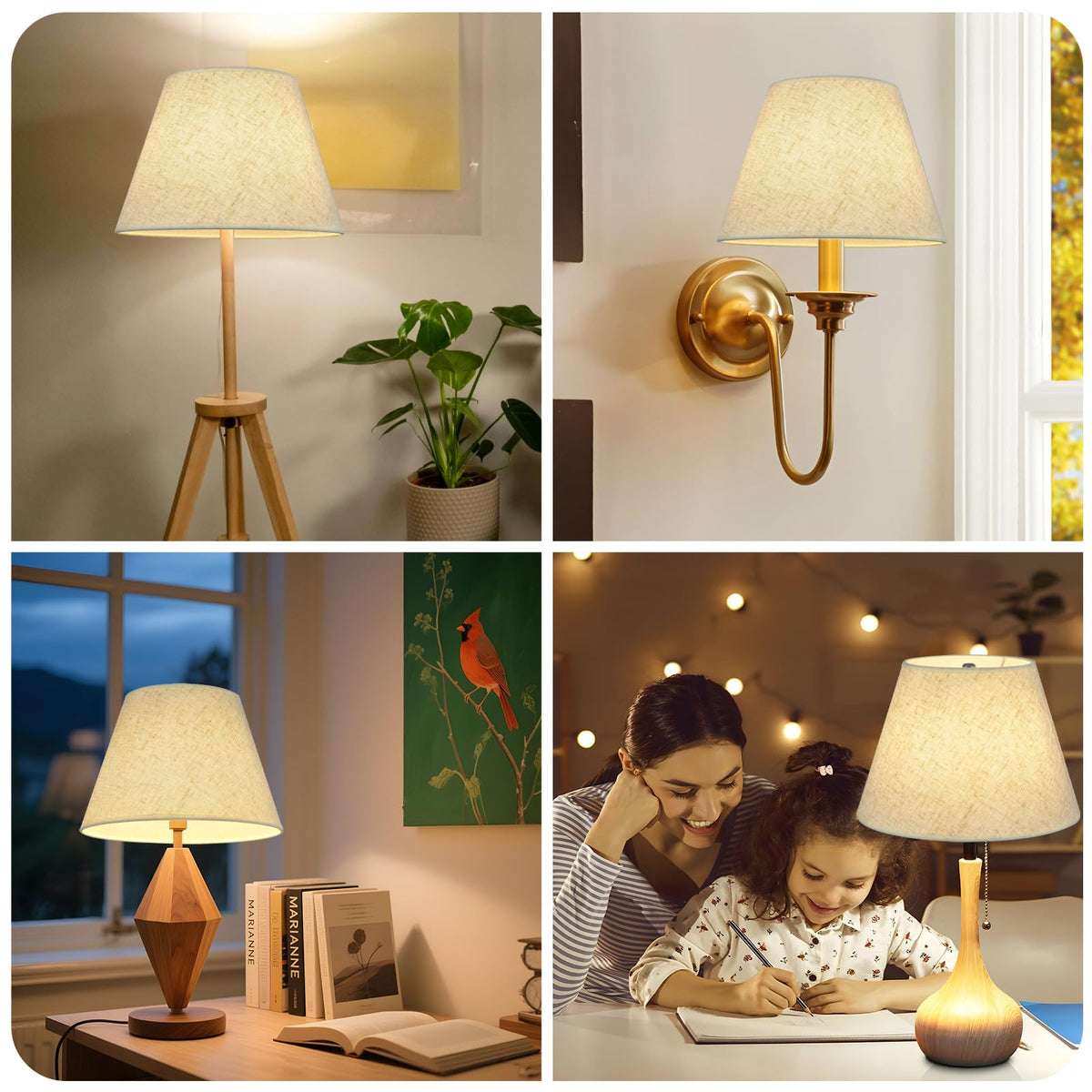 WOLEILEJIN beige lamp shade with harp clip for easy installation.