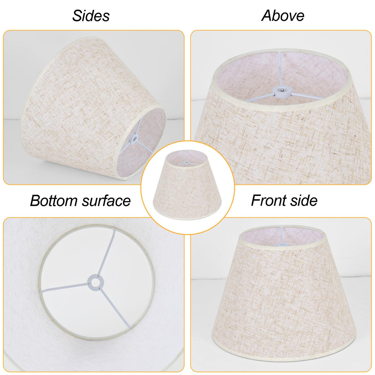 WOLEILEJIN empire beige linen lampshade clipped on harp for quick bedroom upgrade