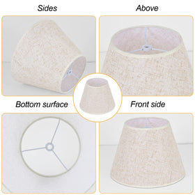 WOLEILEJIN empire beige linen lampshade clipped on harp for quick bedroom upgrade