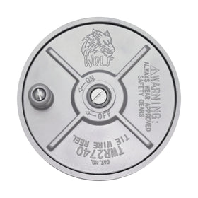 Wolf 6.25-inch aluminum tie wire reel with coil of wire for demonstration.