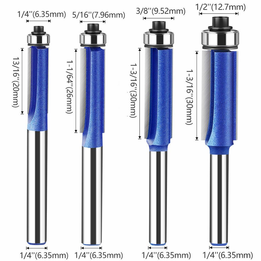 Wolfride flush trim bit with 1/4 inch diameter for clean edge trimming