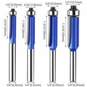 Wolfride flush trim bit with 1/4 inch diameter for clean edge trimming