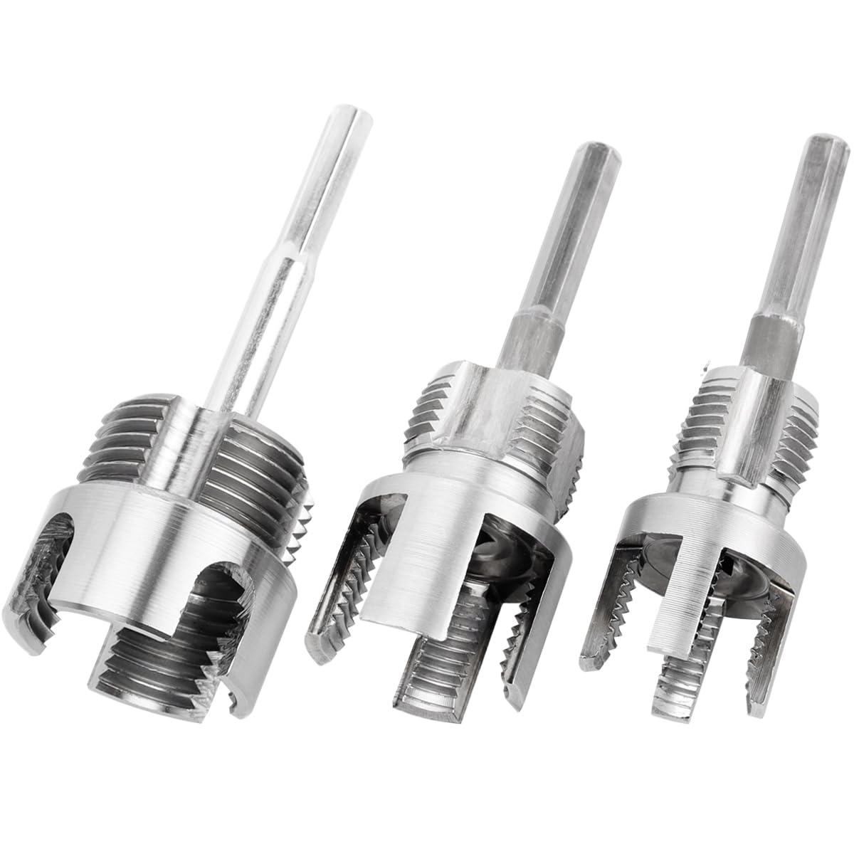 Wolfride pipe threader shows internal and external threading on half-inch pipes.
