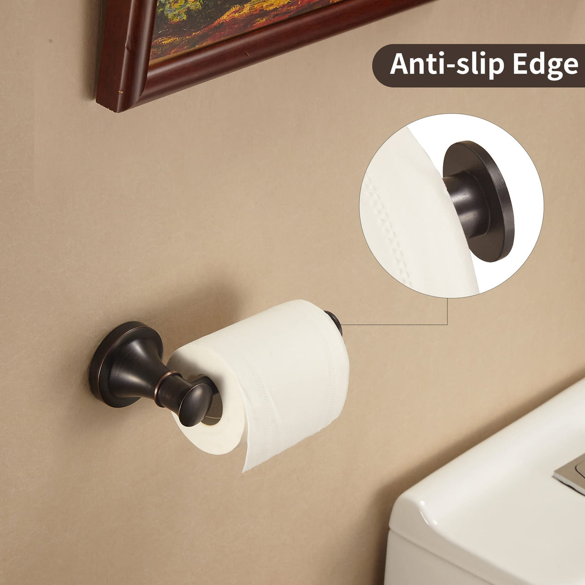 WOLIBEER ORB holder anti-falling design keeps tissue secure while reaching for a roll.