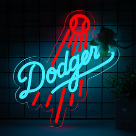 WonderfulLife Dodger neon sign illuminates garage walls with a blue ambient glow for sports vibes