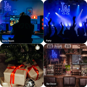 Blue WonderfulLife Dodgers neon sign creates game room ambiance.