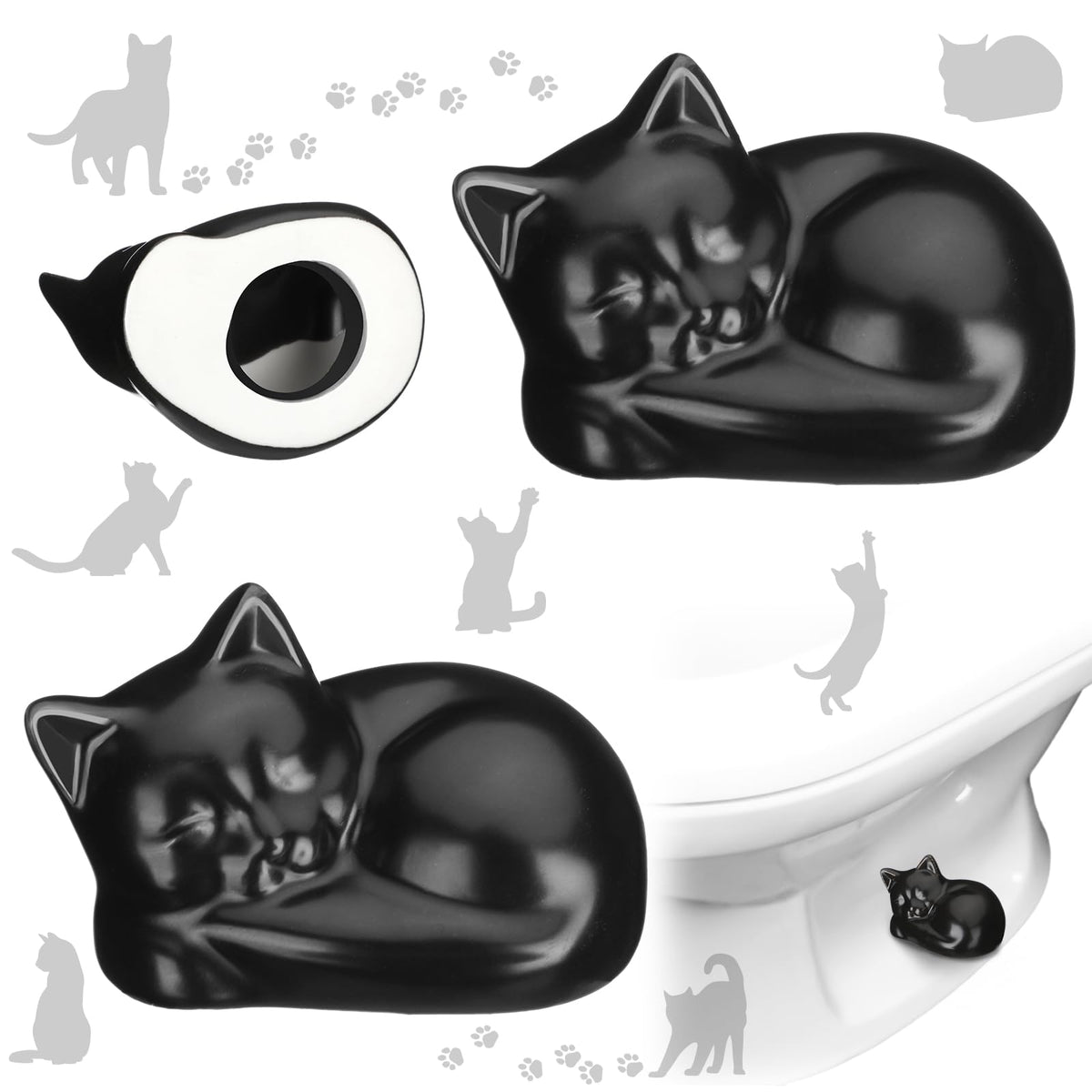 Wonderjune cat toilet bolt cap, front view, ceramic charm, secure fit.