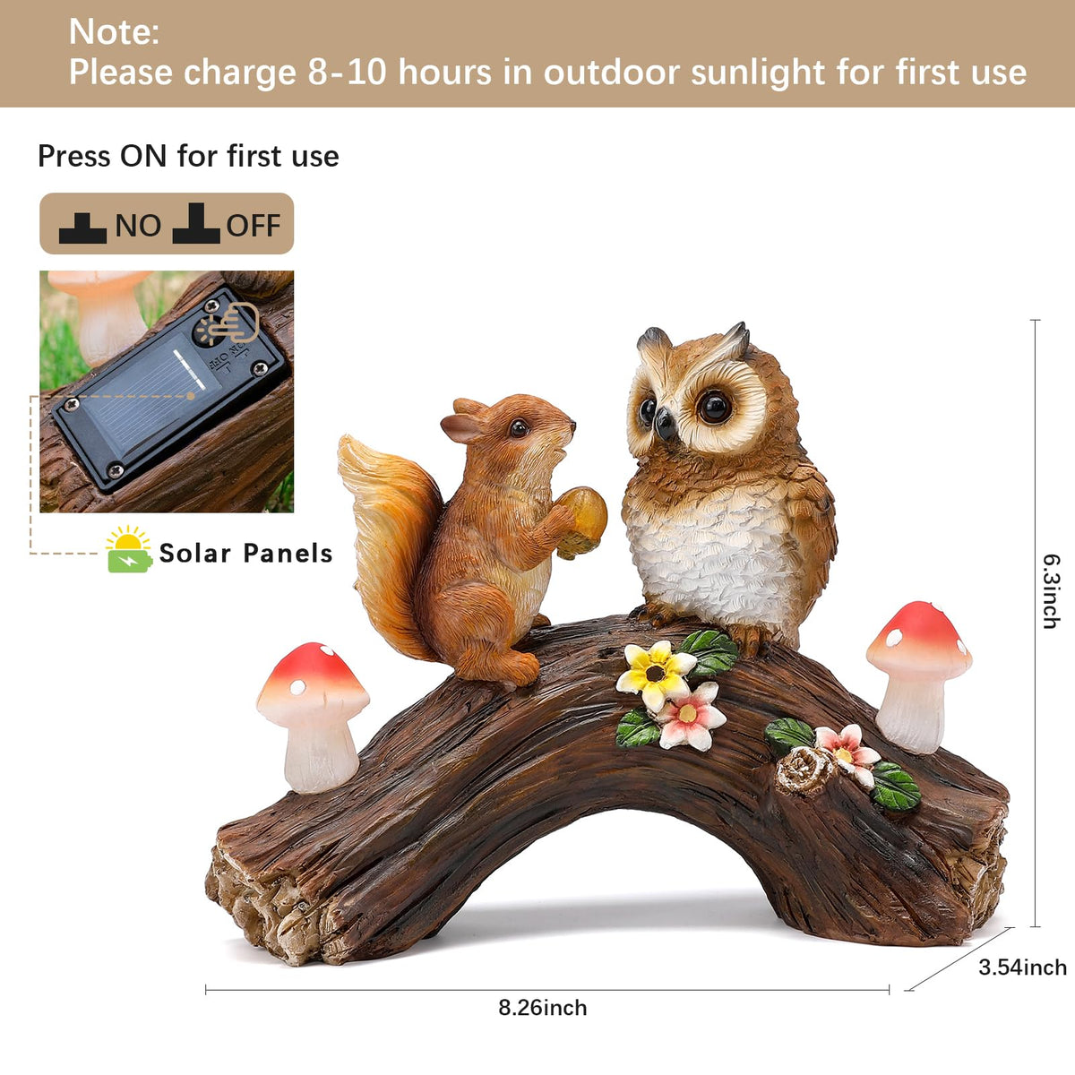 WONDHOME solar-powered garden decor turns on at dusk.