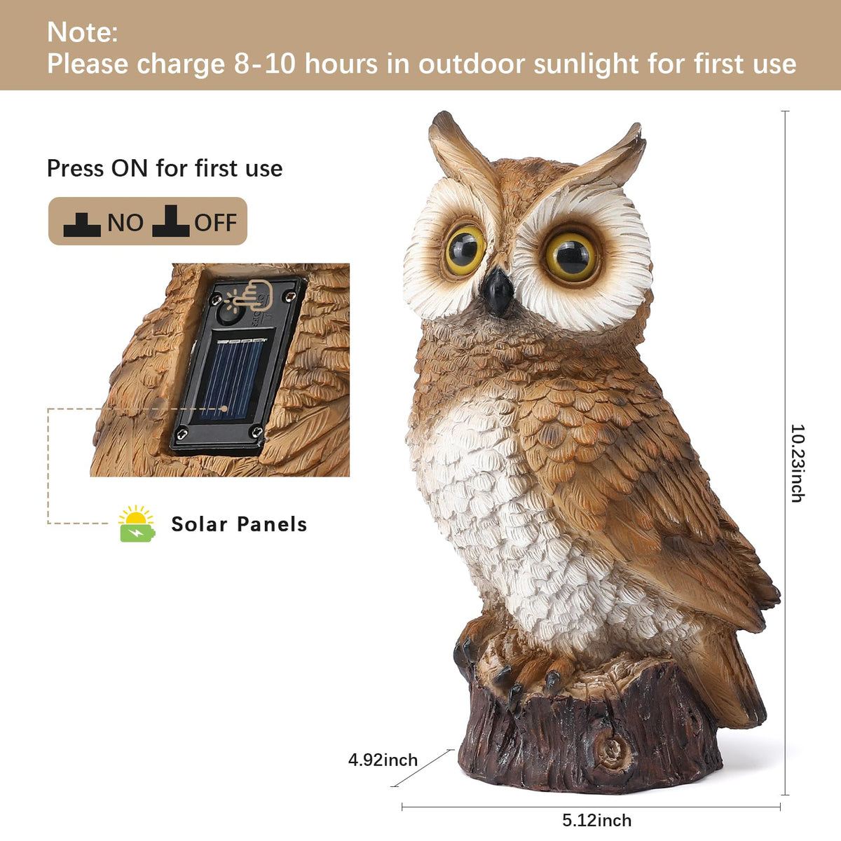 WONDHOME stable base owl statue stays steady on patios and lawns.