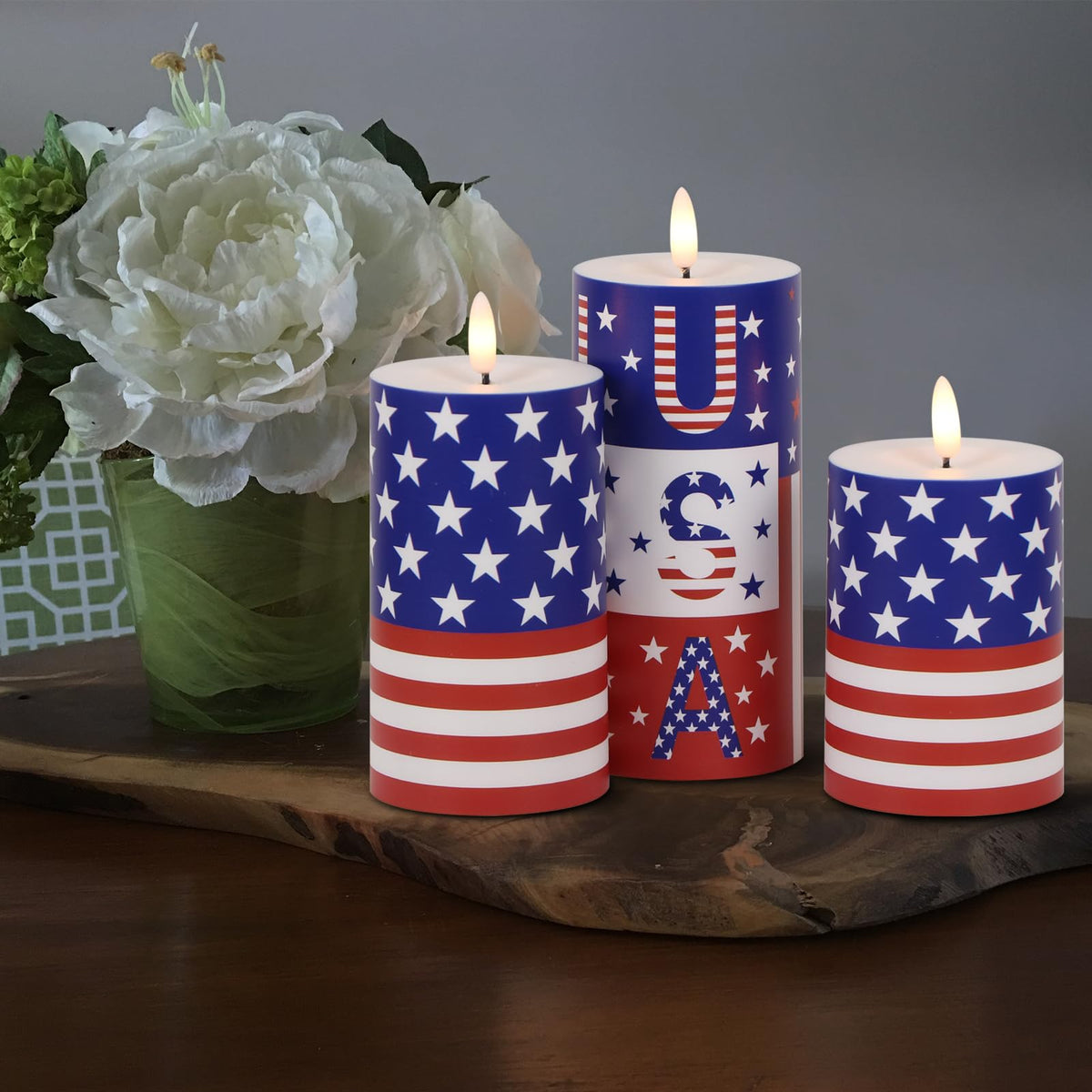 Wondise 3D-wick LED pillar candles in assorted heights.