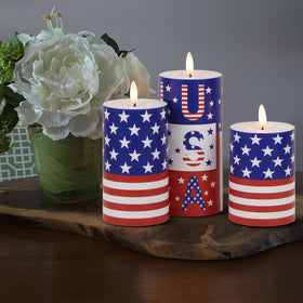 Wondise 3D-wick LED pillar candles in assorted heights.