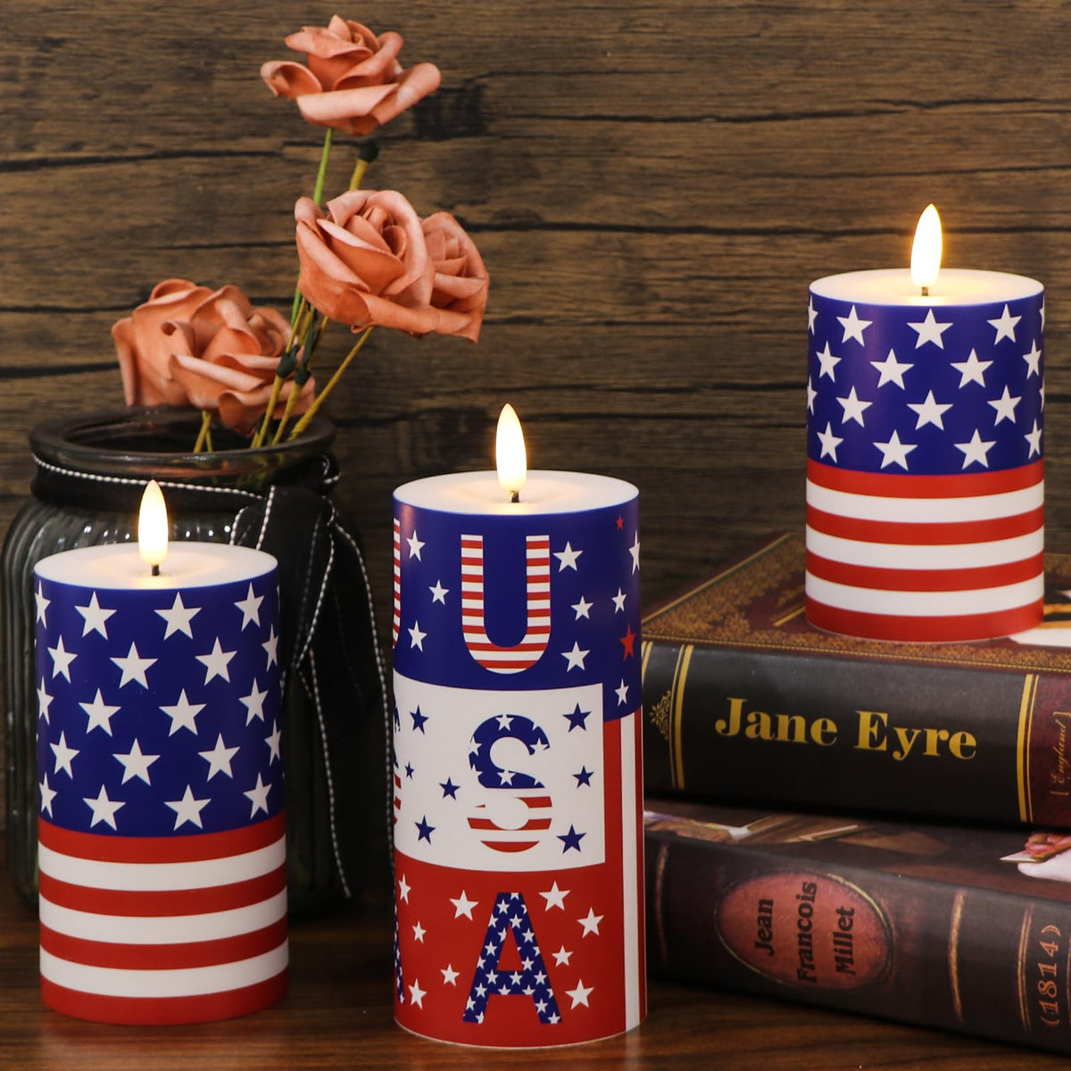 Wondise three-candle patriotic set with remote included.