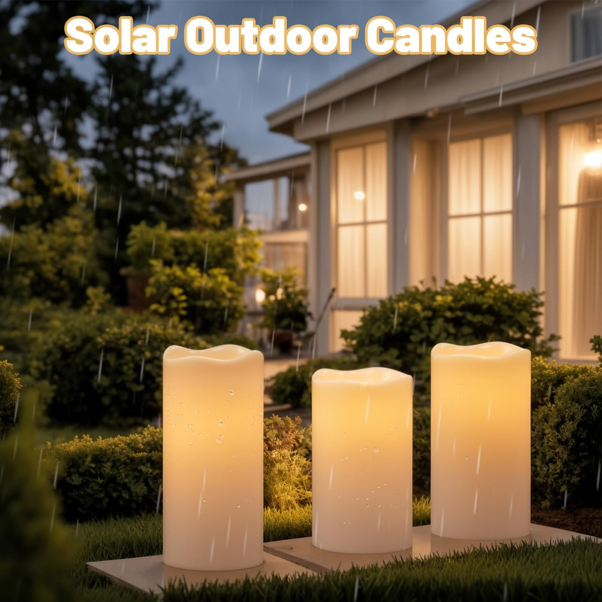 Wondise 3-pack solar candles with varied heights for dimensional outdoor lighting.