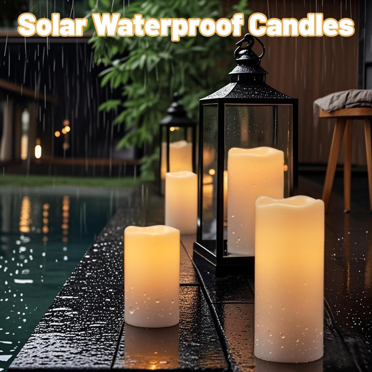 Wondise solar candles enhance patio decor with a warm, layered glow.