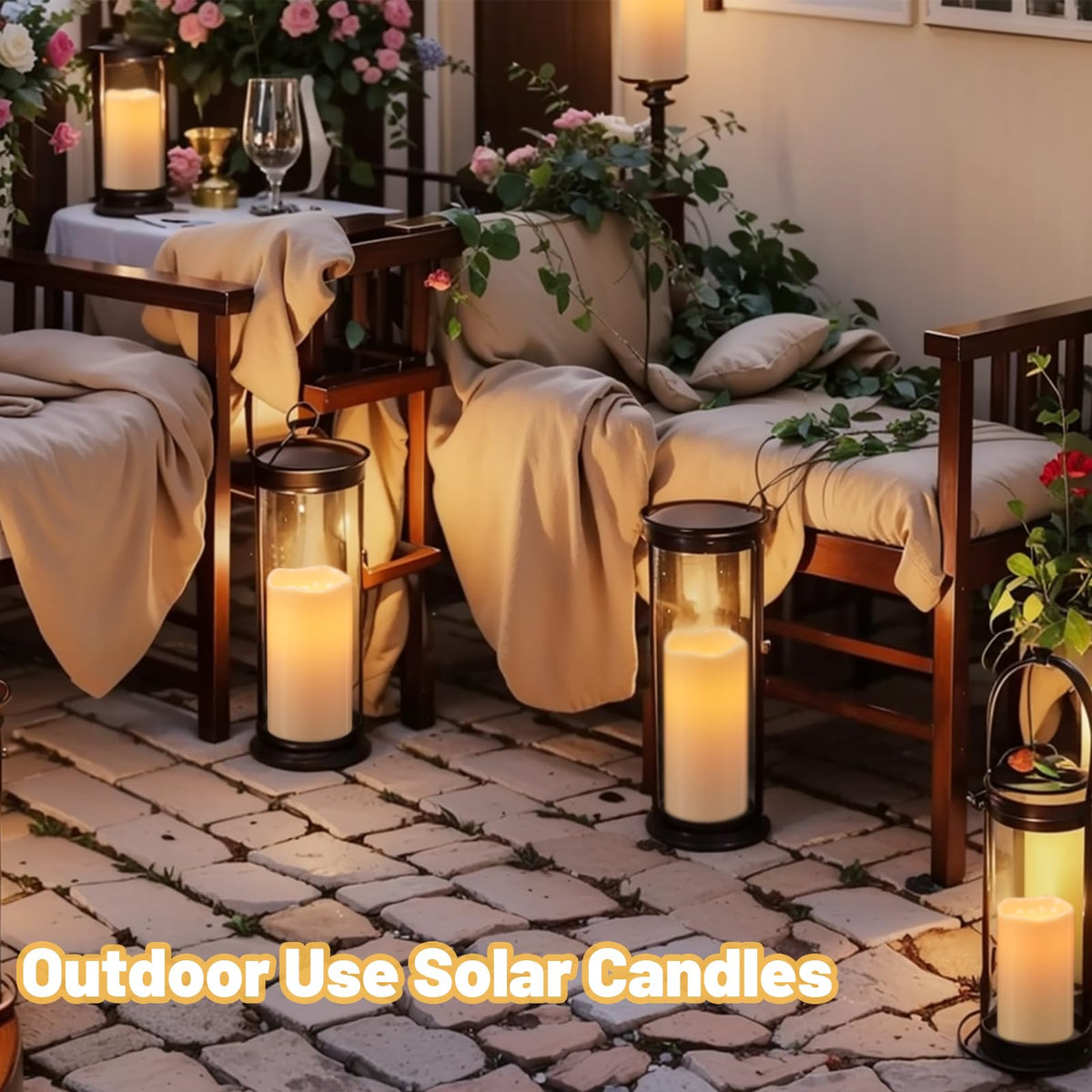 Wondise pool party lighting with safe flameless solar candles at twilight.