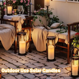 Wondise pool party lighting with safe flameless solar candles at twilight.