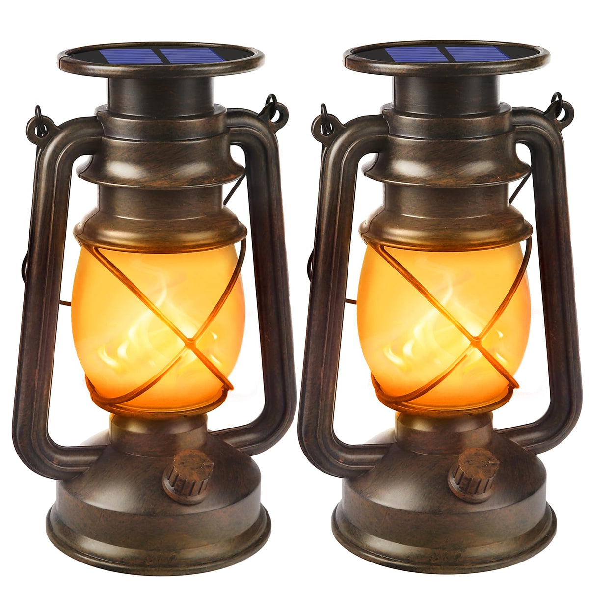 Wondrastical bronze lantern with flickering flame hanging for cozy outdoor evenings