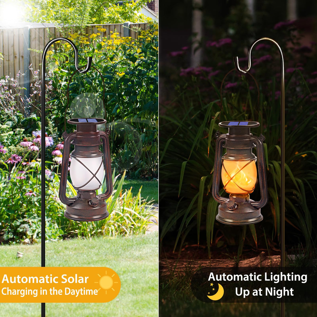 Portable solar lantern with handle for versatile hanging or surface placement