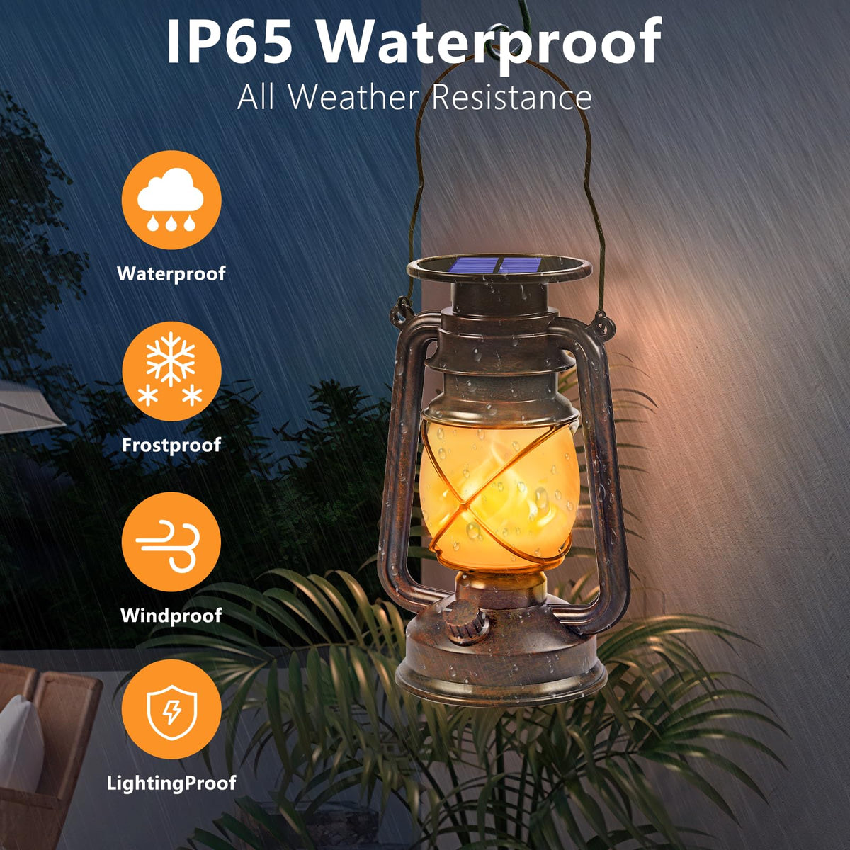 IP65 durable lantern withstands rain and snow for outdoor use