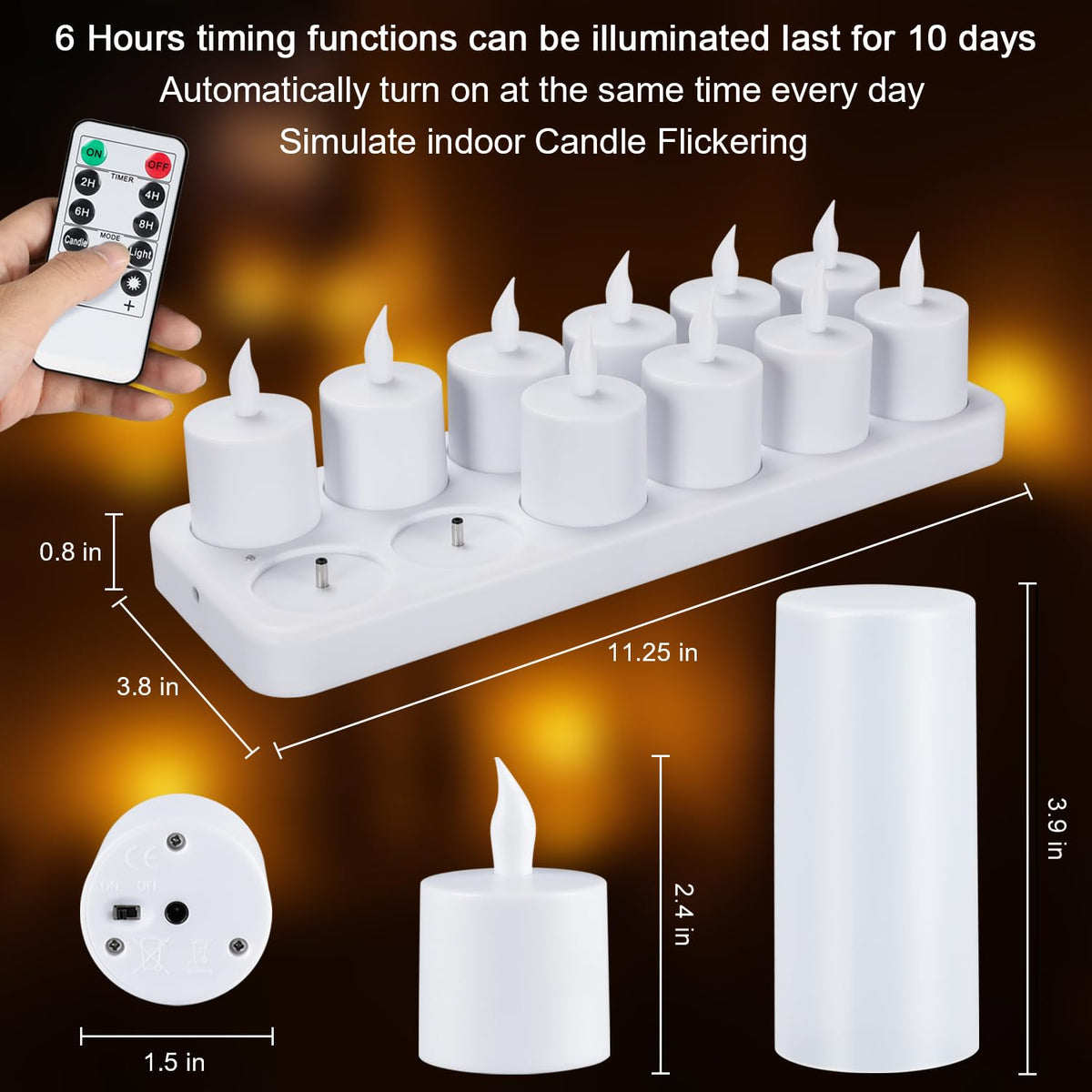 WoneNice rechargeable flameless candle with warm flicker.