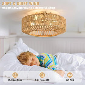WONGU caged-design ceiling fan emphasizes modern farmhouse look with safe operation.