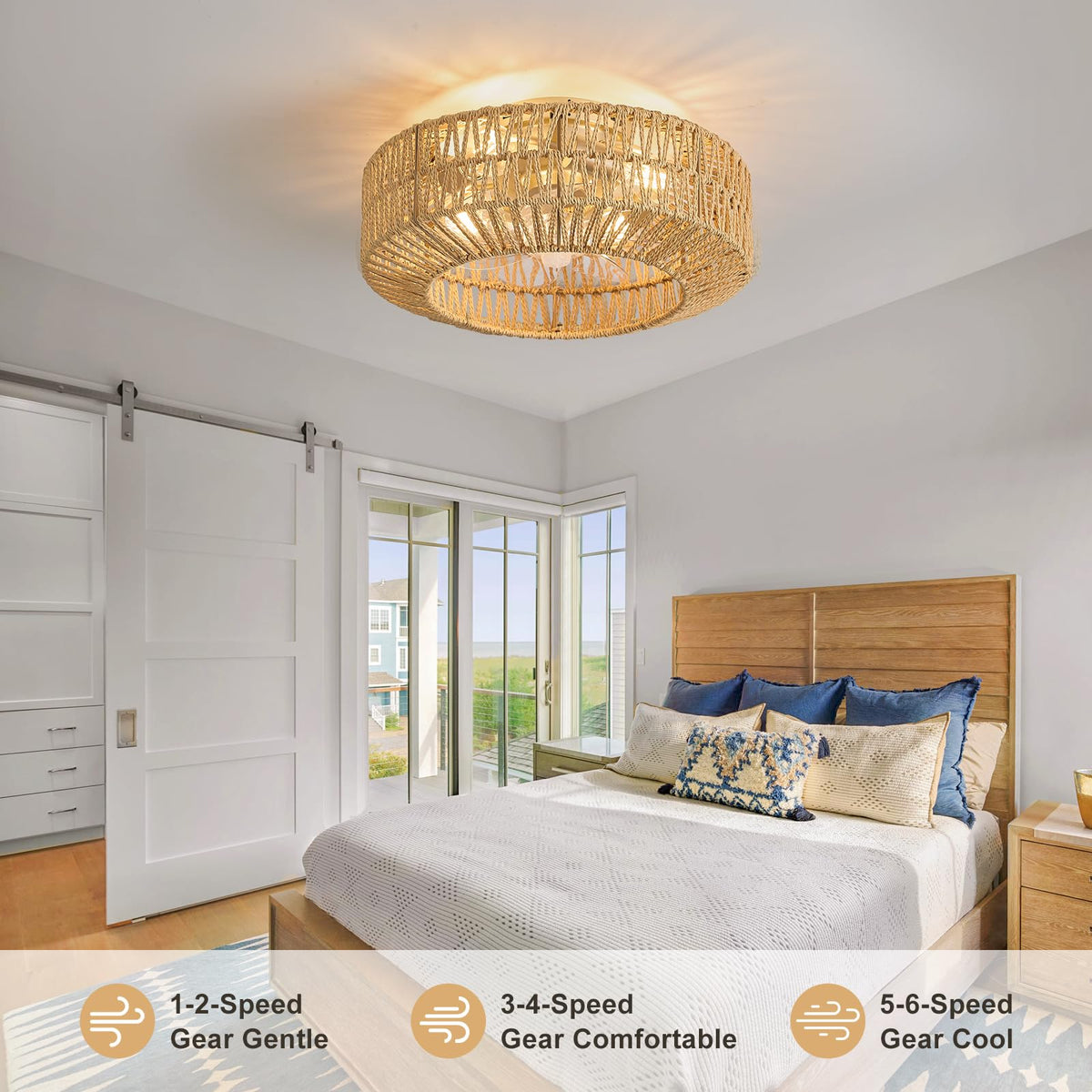 WONGU flush-mount ceiling fan with light remote for quiet bedroom comfort.