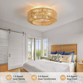WONGU flush-mount ceiling fan with light remote for quiet bedroom comfort.