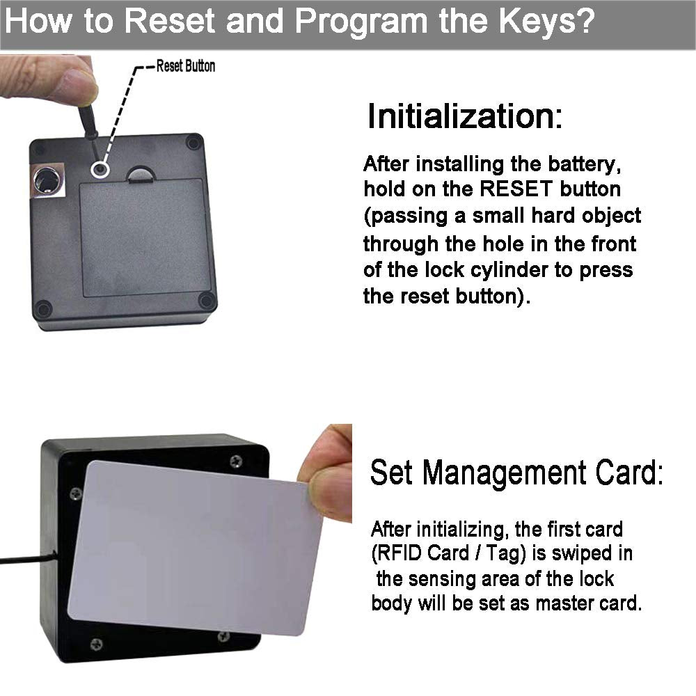WOOCH RFID lock USB-cable-access image emphasizing power supply during setup.