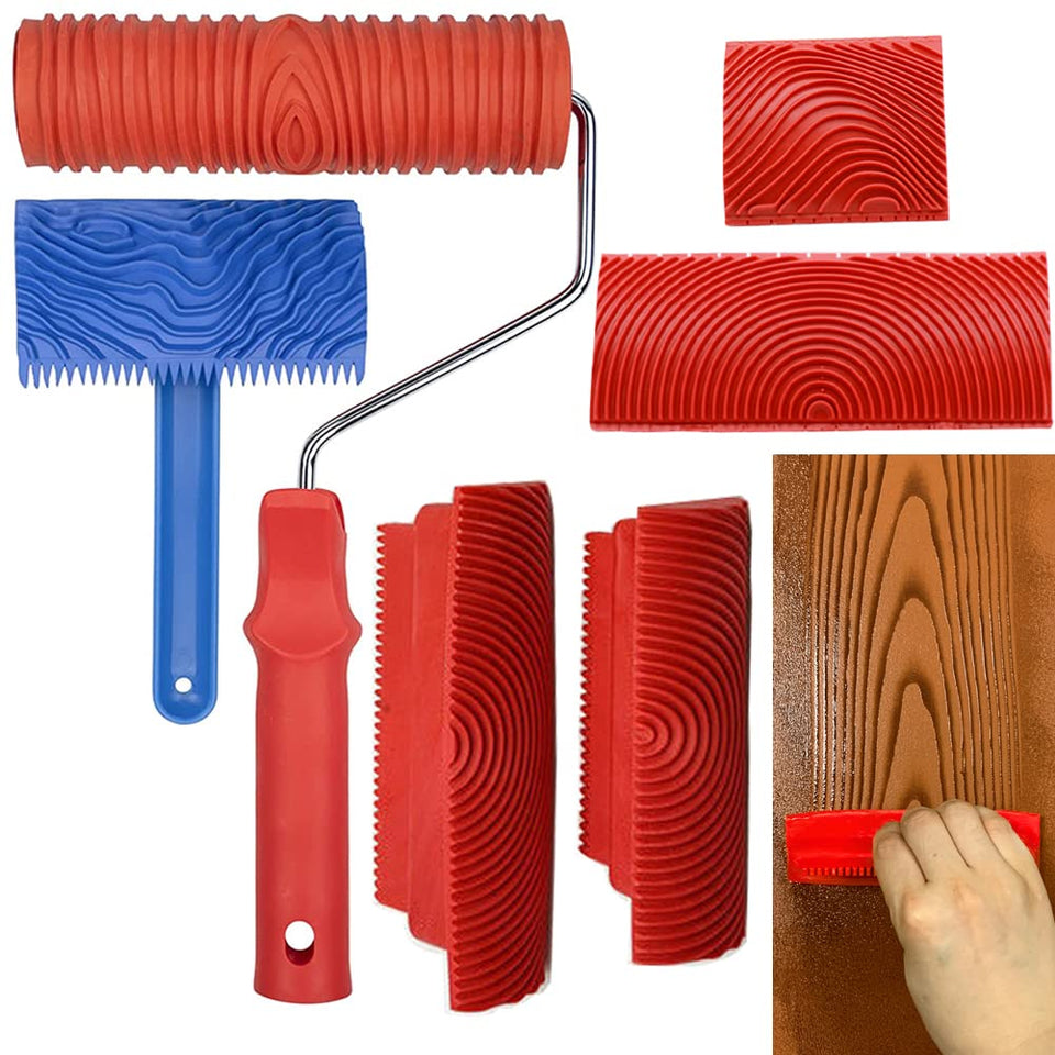 Wood Graining Tool Set 7-inch roller with handle for quick wood texture on walls